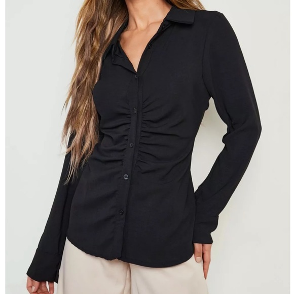 Chic Button Down Shirt With Ruched Detail - Picture 3 of 4